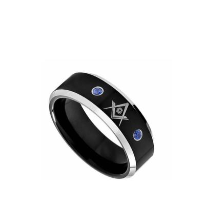 China Blue Tungsten Rings TUNGSTEN Masonic Jewelry Sapphire Rings For Men Tungsten Jewelry Freemasonry Black Silver Rings for sale