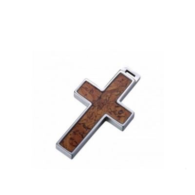 China 2021 New Design Religious Men's Chunky Wood Inlay Cross Tungsten Pendant Necklace for sale