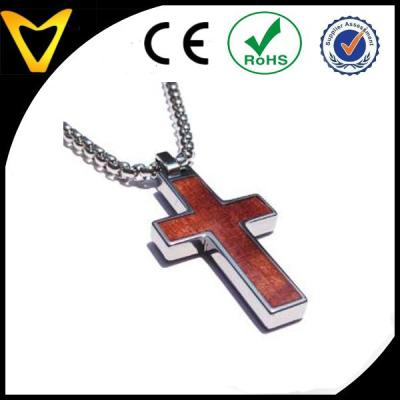 China Wooden Inlay Cross VTP-5020 Vlink Jewelry Tungsten Cross Pendant .4mm Wide Surgical Stainless Steel Box Chain. Wooden marquetry for sale