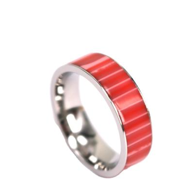 China Casual/Sporty Women Style Pink Opal Stone Inlay Titanium Jewelry Ring, Red Stone Wedding Ring for sale