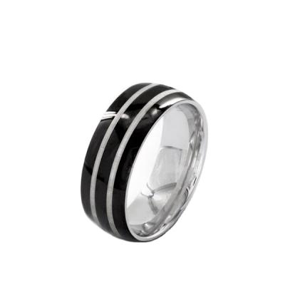 China Casual / Sporty Made In China Men's Black Plated Titanium Etched Double Lined Ring, Thumb Ring for sale