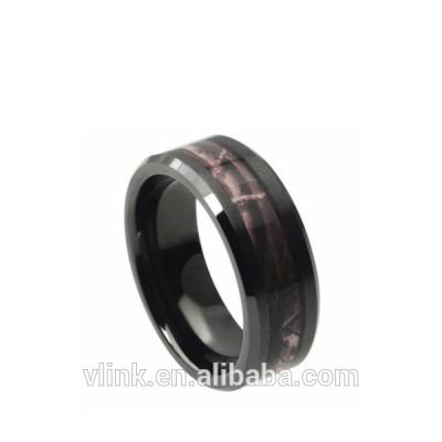 China Casual/Sporting Men's Picture Inlay Fashion Ceramic Wood Ring, 8mm Black Camouflage Ceramic Ring for sale