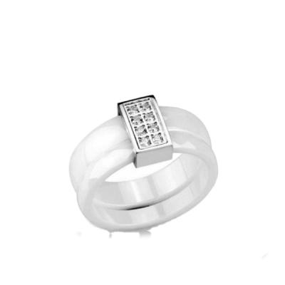 China 10mm white CERAMIC CZ BAND ETERNITY WEDDING RING SET STAINLESS STEEL casual/sporty RING for sale