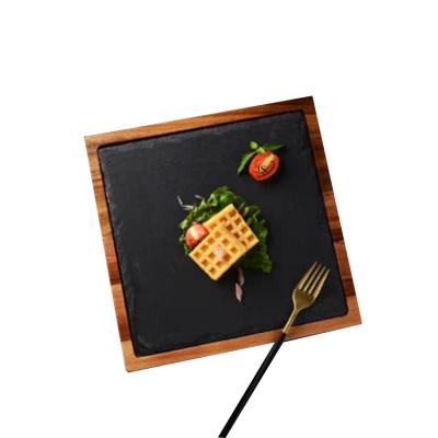 China Sustainable Hot Sale Tableware Rectangular Black Slate Dish Natural Stone Dish Steak Dish for sale