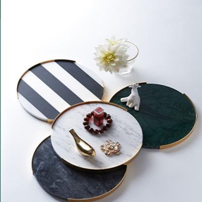 China Modern Luxury Round White Marble Viable Jewelry Customs Service Decorative Tray for sale