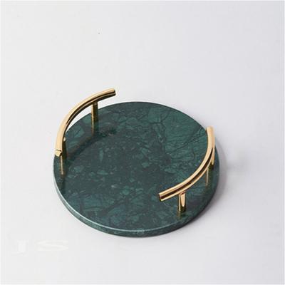 China Viable Desktop Supplies Marble Stone Flat Smooth Storage Tray With Gold Handle for sale