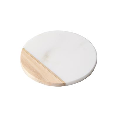 China Sustainable Hot Selling Splicing Serving Round Acacia Wood And Marble Serving Cutting Board Combination Tray for sale