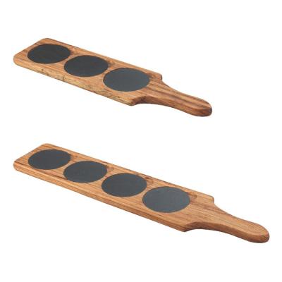 China Sustainable Natural Kitchen Slate Boards Tray Slate Board Cheese Bread Serving Board Wooden Charcuterie Acacia Wood for sale