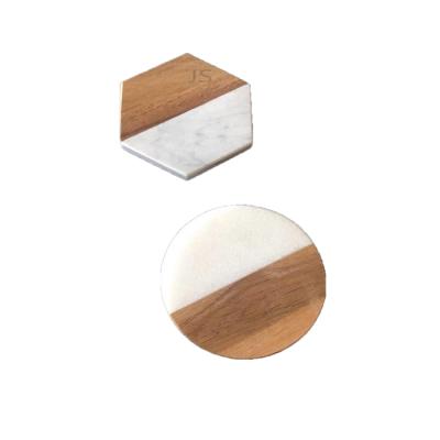 China Viable Custom Two Color Kitchen Accessories Wine Beer Round Hexagon Square Marble Coaster for sale