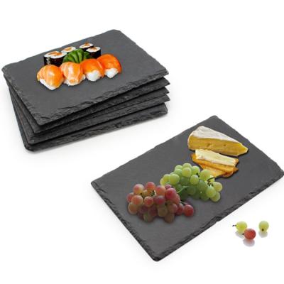 China Sustainable Hot Sale Materials Quality Square Black Slate Stone Square Dinner Plates Sets for sale