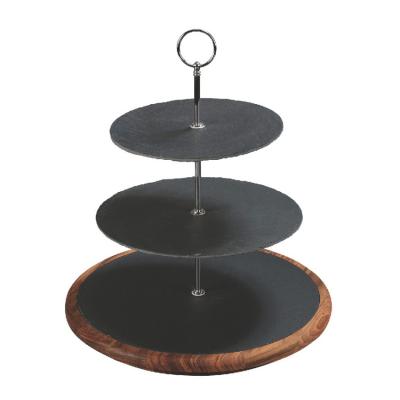 China 3 Tier New OEM Premium Food Grade Sushi Cup Dish Wood Slate Cake Stand Carton Wooden Cake Stands for sale