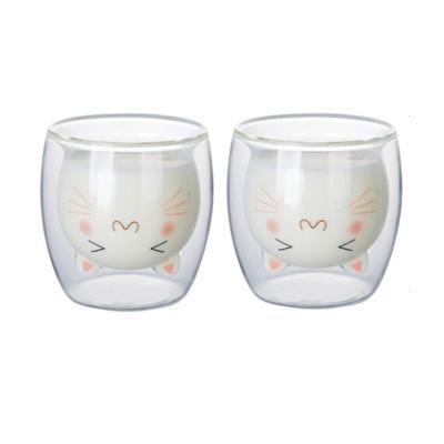 China Water Cup Double-Layer Glass Juice Cup Cute Cartoon Double-Layer Insulated Cup Coffee Mug-Bunny Ear Glass Lid for sale