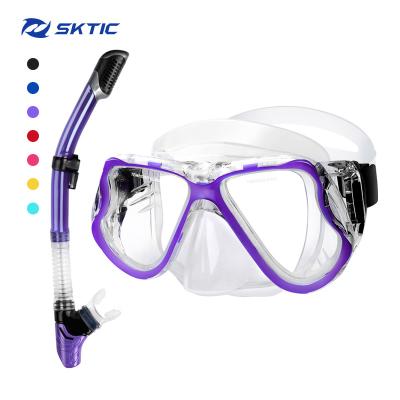 China Comfortable 180 Degree Transparent Purple Feel SKTIC Anti Fog Swim Scuba Mask And Snorkel Goggles Set For Adult for sale