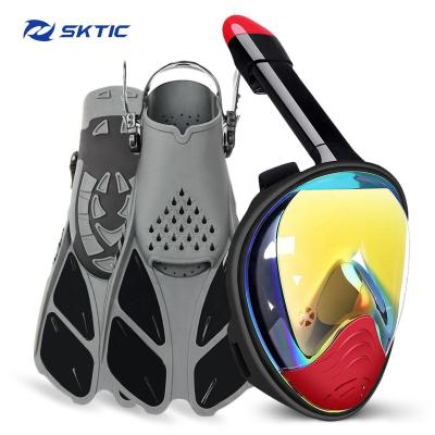 China 180 Wide Sight SKTIC 6-10 Years Old Kids Snorkeling Gear Full Face Snorkeling Mask With Camera Mount Diving Fins Snorkeling Set for sale