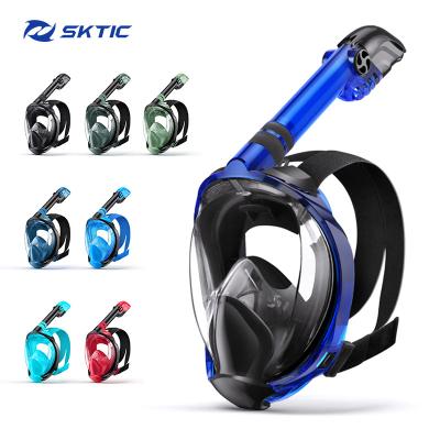 China 180 Snorkeling Full Face Mask Manufacturer Sale Blue Diving Snorkel Wide Eye Mask Underwater Equipment Anti-fog Snorkeling Mask for sale