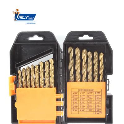 China RLT Effect Cutting Tools High Quality 19Pcs Hss Twist Drill Bit Set Straight Shank Twist Drill Bit With Metal Box for sale