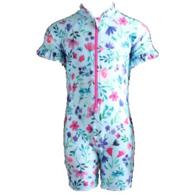 China Julysand Long Sleeve Floral Print Breathable Blue One-Piece Rashguard for Kids Muslim Swimwear Kids Swimwear for sale