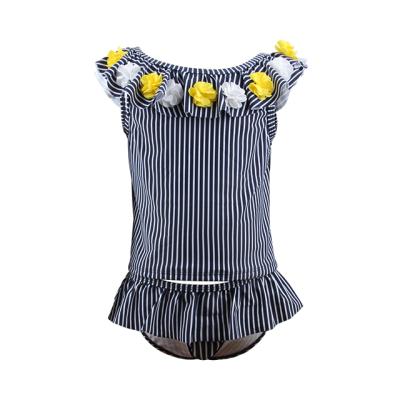 China Julysand Breathable Custom 3D Stripe Flower Beach Wear Two Piece Tankini For Toddlers Girls for sale