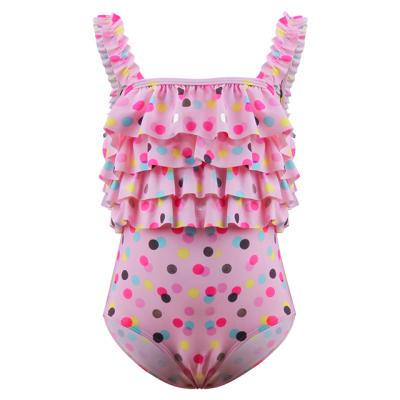 China Julysand Breathable Swimwear Custom Made Tendrils Foil Soft Pink Dot Print Girls Swimwear With Hairhand for sale