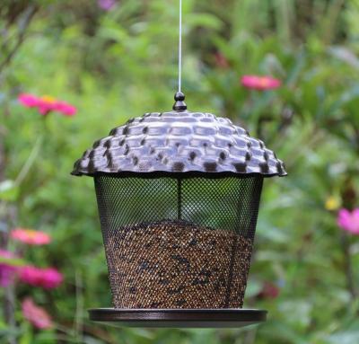 China Dome Hopper Finch Feeder Pine Cone Shape Roof Metal Viable Bird Feeder For Finch for sale