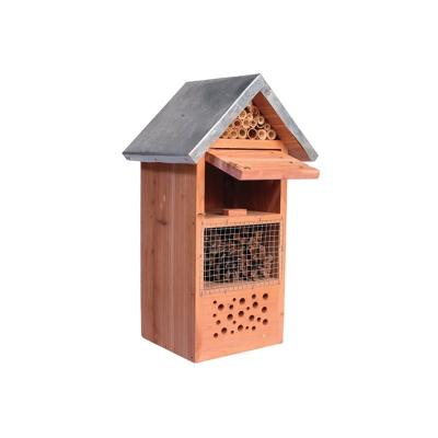 China Viable Custom Design Wooden Bee House Metal Roof Insect Hotel For Garden for sale