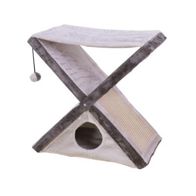 China Wholesale Stocked Cat Tree Modern Pet Furniture Wooden Interactive Toy Cat Scratch Climbing Tower With for sale