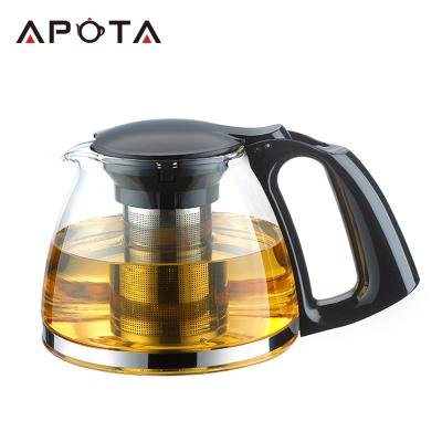 China Hot Selling Sustainable Home Decorative Glass Teapot Heat Resistant Glass Pot With Plastic Handle for sale