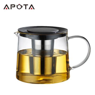 China Sustainable Multifunctional Coffee Teapot Heat Resistant Glass Pot With Stainless Steel Filter for sale