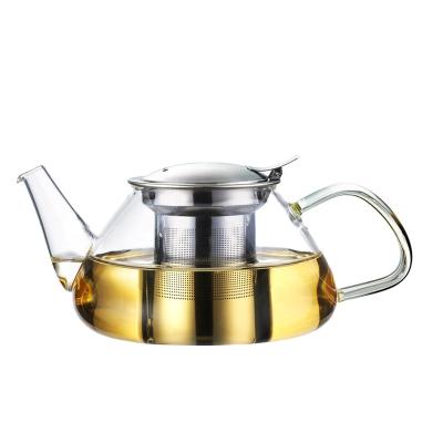 China Large Capacity 1100ml Viable Transparent Tea Pot Glass Coffee Pot With Stainless Steel Filter for sale