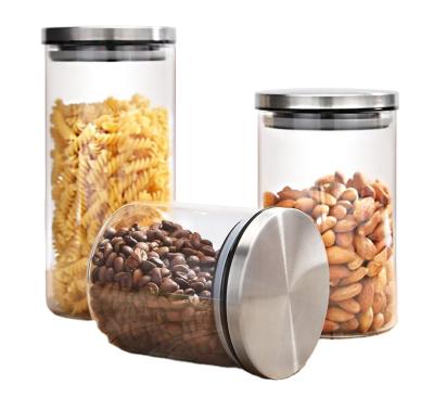 China Sustainable Wholesale Price Airtight Glass Candy Jar Storage Jar With Stainless Steel Lip for sale