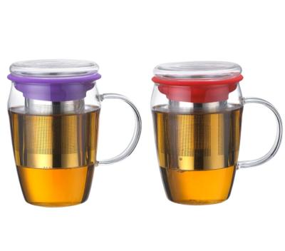 China Factory direct seller super viable borosilicate glass tea cup coffee mug sets with infuser and handle for sale