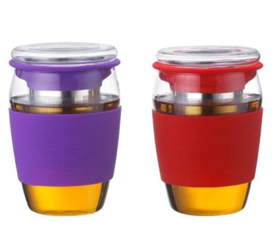 China Viable Popular Design Styling Glass Tea Cup Sets Coffee Mug With Infuser And Lid for sale