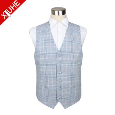 China Fashion Anti-Shrink Plaid Designer Men's Casual Tuxedo Waistcoat Cotton Vest With Pockets for sale