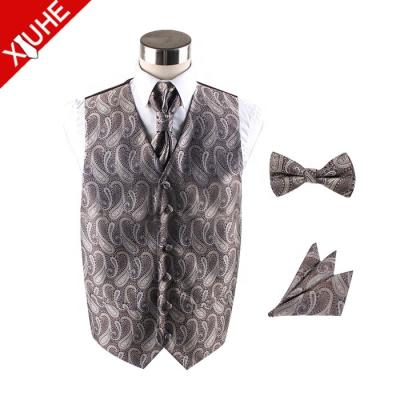 China Plus Size Custom Slim Fit Groom Wear Paisley Design Polyester Vest Men Wedding Vests Set for sale