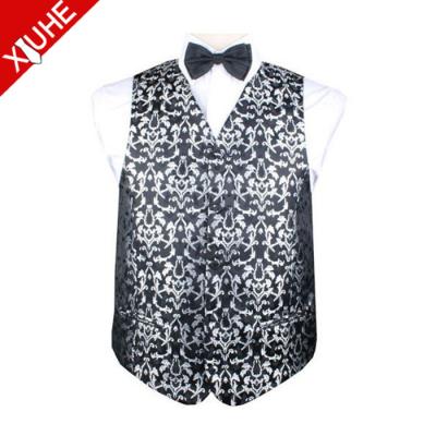 China Viable Black And White Floral Mens Silk Formal Dress Suit Vest for sale