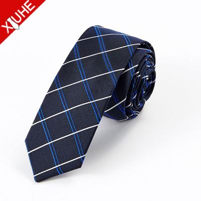 China Yarn dyed neck ties men stripes navy blue business handmade silk skinny ties for wholesale for sale