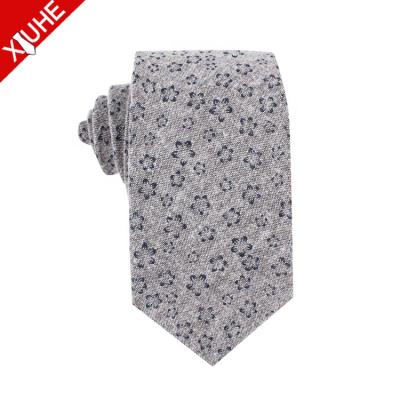 China Yarn Dyed Wholesale 2021 Fashion Printed Gray Ties 100% Cotton Floral Skinny Men's Ties for sale