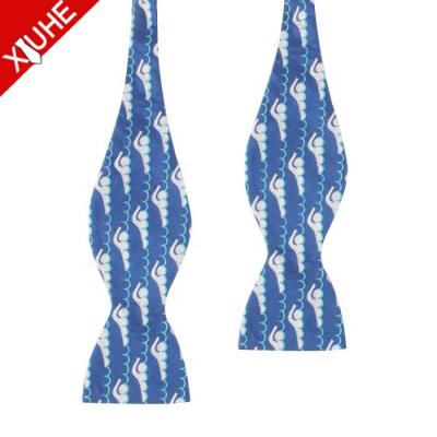 China Custom Made Men's Navy Blue Cartoon Self Tie Silk Bowties Bowtie Adjustable Length Jacquard Woven for sale