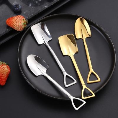 China 18/10 Viable Creative Special Unique Design Metal Gold Stainless Steel Spoon Shovel Shape Ice Cream Scoop for sale