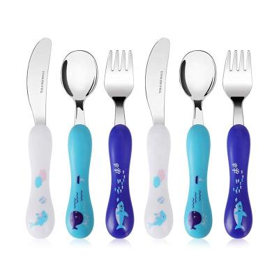 China 3pcs Cartoon Viable Pattern Carving Kids Cutlery, Silver/Gold Silverware 304 Stainless Steel Kids Flatware Sets Kitchen Set for sale