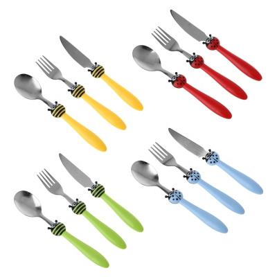 China Cute Viable Stainless Steel Kids Cutlery Set, Cartoon Pattern Baby Spoon and Fork Set 3pcs Children Silverware Flatware Set Lovely for sale