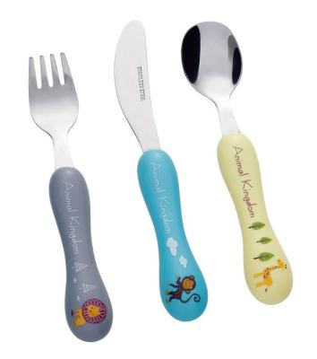 China Custom Animal Kingdom Pattern 304 Baby Lovely Baby Kids Mirror Flatware Silverware Set Stainless Steel 3 Piece Viable Kids for sale