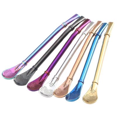 China Reusable Drinking Reusable Straw Stainless Steel Tea Tools Metal Straw Spoon Tea Filter Yerba Mate Tea Straws Bombilla Gourd Wholesaler for sale