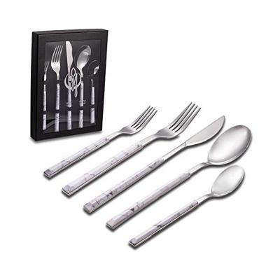 China White Marble Stocked Handle Cutlery Flatware 16pc Set For Wedding Party for sale