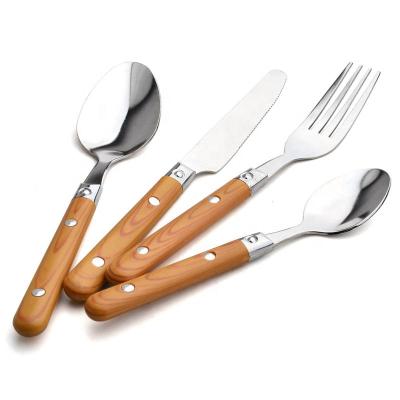 China Hot Sale Janpanses Style Viable Flatware Set Stainless Steel With Polishing Imitation Wood Handle Cutlery Dinnerware Set for sale