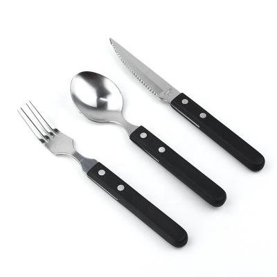 China Modern Durable Black Handle POM Wooden Dinnerware With Stainless Steel Flatware Sets Steak Knife Spoon And Forks Dinner Cutlery Set for sale