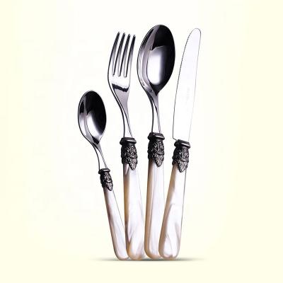 China Sustainable Italian Design Vintage Stainless Steel Cutlery Flatware Set, Royal 24/16 Piece Flatware Set With White Pearl Handle Cutlery for sale