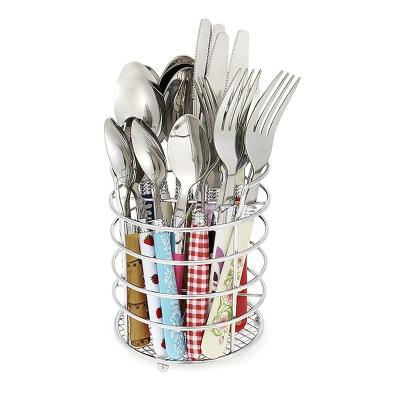 China Stainless Steel Flatware Set Silverware Flatware Set Colorful Handle Cutlery 16 Pieces Cheap Viable Bulk Polish Polish Set With Rack Holder for sale