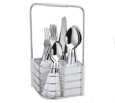 China Viable Factory Wholesale Cutlery Set Plastic Handle Flatware Stainless Steel Silverware 24pc Set with Gift Box Basket and Trolley Rack for sale