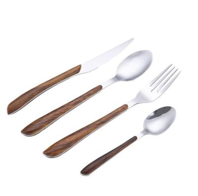 China Hot Viable Stainless Steel Amazon Inox Silverware Flatware Dinnerware Set with Wooden Handle, Restaurant Steak Knife Fork Spoon Cutlery Set for sale